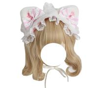 CTCOIJRN Bandeau oreilles de chat, mignon, Lolita, antidérapant, for femmes et filles, accessoires for cheveux Bandeaux(White Pink Bow)