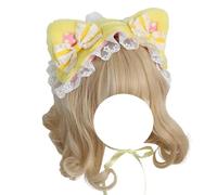 CTCOIJRN Bandeau oreilles de chat, mignon, Lolita, antidérapant, for femmes et filles, accessoires for cheveux Bandeaux(Yellow Pink Bow)