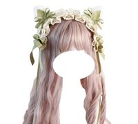 CTCOIJRN Bandeau oreilles de chat, ruban, cerceau for femmes et filles, accessoires for cheveux Lolita avec nœud Bandeaux(Green)