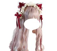 CTCOIJRN Bandeau oreilles de chat, ruban, cerceau for femmes et filles, accessoires for cheveux Lolita avec nœud Bandeaux(Red wine)