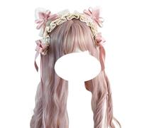 CTCOIJRN Bandeau oreilles de chat, ruban, cerceau for femmes et filles, accessoires for cheveux Lolita avec nœud Bandeaux(Pink)