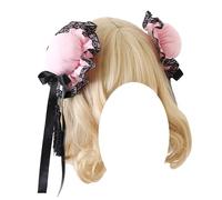 CTCOIJRN Bandeaux à nœud for femmes et filles, Lolita, Clips latéraux faits à la main, antidérapants, accessoires for cheveux mignons Bandeaux(Pink black bow)