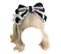 CTCOIJRN Bandeaux à nœud for femmes gothique Lolita antidérapant mode bandeau noué avec nœud filles bandeau accessoires de cheveux Bandeaux(Black Hair Band White Bow)