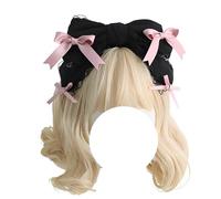 CTCOIJRN Bandeaux à nœud for femmes gothique Lolita antidérapant mode bandeau noué avec nœud filles bandeau accessoires de cheveux Bandeaux(Black Hair Band Pink Bow)