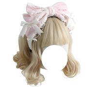 CTCOIJRN Bandeaux à nœud for femmes gothique Lolita antidérapant mode bandeau noué avec nœud filles bandeau accessoires de cheveux Bandeaux(Pink Hair Band White Bow)