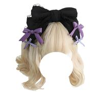 CTCOIJRN Bandeaux à nœud for femmes gothique Lolita antidérapant mode bandeau noué avec nœud filles bandeau accessoires de cheveux Bandeaux(Black Hair Band Purple Bow)