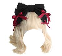 CTCOIJRN Bandeaux à nœud for femmes gothique Lolita antidérapant mode bandeau noué avec nœud filles bandeau accessoires de cheveux Bandeaux(Black Hair Band Red Bow)