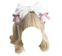 CTCOIJRN Bandeaux à nœud for femmes gothique Lolita antidérapant mode bandeau noué avec nœud filles bandeau accessoires de cheveux Bandeaux(White Hair Band Pink Bow)