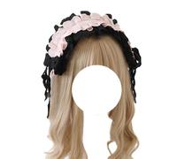 CTCOIJRN Bandeaux en dentelle for coiffure Lolita, bandeaux antidérapants for femmes, cerceaux à la mode Bandeaux(Black Pink)