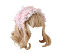 CTCOIJRN Bandeaux larges en dentelle for femmes, bandeau Lolita avec nœud, bandeaux à la mode, accessoires de costumes Bandeaux(Pink)