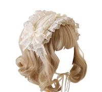 CTCOIJRN Bandeaux larges en dentelle for femmes, bandeau Lolita avec nœud, bandeaux à la mode, accessoires de costumes Bandeaux(Beige)