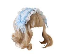 CTCOIJRN Bandeaux larges en dentelle for femmes, bandeau Lolita avec nœud, bandeaux à la mode, accessoires de costumes Bandeaux(Blu)