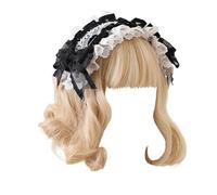 CTCOIJRN Bandeaux larges en dentelle for femmes, bandeau Lolita avec nœud, bandeaux à la mode, accessoires de costumes Bandeaux(Schwarz)