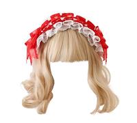 CTCOIJRN Bandeaux larges en dentelle for femmes, bandeau Lolita avec nœud, bandeaux à la mode, accessoires de costumes Bandeaux(Rot)