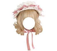 CTCOIJRN Bonnet en dentelle for femmes, bandeau Lolita, chapeau à nœud papillon, Bonnet en dentelle, chapeau de soleil, accessoires de Costume Bandeaux(Pink)