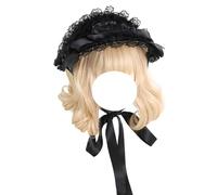 CTCOIJRN Bonnet en dentelle for femmes, bandeau Lolita, chapeau à nœud papillon, Bonnet en dentelle, chapeau de soleil, accessoires de Costume Bandeaux(Schwarz)