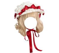 CTCOIJRN Bonnet en dentelle for femmes, bandeau Lolita, chapeau à nœud papillon, Bonnet en dentelle, chapeau de soleil, accessoires de Costume Bandeaux(Rot)