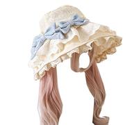 CTCOIJRN Chapeau en dentelle avec nœud for femmes, chapeau seau fascinant, Lolita, mignon, chapeau de soleil, plage, vacances, voyage Bandeaux(Aqua Blue Bow)