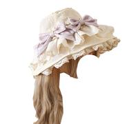 CTCOIJRN Chapeau en Dentelle avec nœud for Femmes, Chapeau Seau Fascinant, Lolita, Mignon, Chapeau de Soleil, Plage, Vacances, Voyage Bandeaux(Pink Purple Bow)