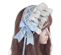 CTCOIJRN Coiffe Lolita, casque de cosplay, bandeau de cosplay de demoiselle d'honneur, bandeau en dentelle à volants, ruban, nœud papillon, chaîne de perles, bandeau de cheveux, accessoires de cheveux