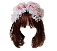 CTCOIJRN Coiffure gothique Punk en dentelle for femme de chambre, accessoires for cheveux, bandeaux de Cosplay, doux à volants, Double couche, nœud papillon, cerceau for cheveux Bandeaux
