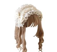 CTCOIJRN Larges bandeaux en dentelle for femmes, bandeau gothique Lolita, bandeau à nœud, accessoires de costumes à la mode Bandeaux(Beige)