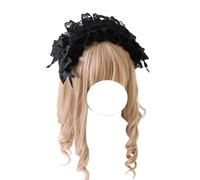 CTCOIJRN Larges bandeaux en dentelle for femmes, bandeau gothique Lolita, bandeau à nœud, accessoires de costumes à la mode Bandeaux(Schwarz)