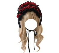 CTCOIJRN Larges bandeaux for femmes gothique dentelle Lolita bandeau arc bandeau cheveux cerceau mode bandeaux accessoires Bandeaux(Black Red)