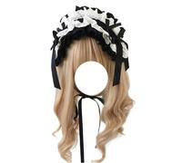 CTCOIJRN Larges bandeaux for femmes gothique dentelle Lolita bandeau arc bandeau cheveux cerceau mode bandeaux accessoires Bandeaux(Black White)