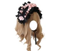 CTCOIJRN Larges bandeaux for femmes gothique dentelle Lolita bandeau arc bandeau cheveux cerceau mode bandeaux accessoires Bandeaux(Black Pink)