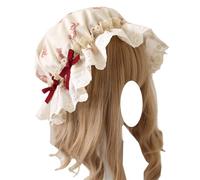 CTCOIJRN Lolita Dentelle Chapeau fascinateur for Femmes Japonais Ours Noeud Chapeau Dentelle Bonnet Casquette Chapeau de Soleil Accessoires de Costume Beige Bandeaux