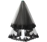 CTCOIJRN Voile de mariée, peigne à voile, ensemble de ceinture de mariée, coiffes de mariage, voile de mariée noir élégant en dentelle, voile de mariée en tulle, voile de mariée, fiançailles, coiffure