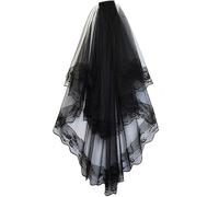 CTCOIJRN Voile de mariée, peigne à voile, ensemble de ceinture de mariée, voile de mariée en dentelle noire et blanche avec peigne court à deux couches, voile de mariage vintage élégant for costume de
