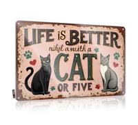 CTDF Panneau de bar personnalisé Life Is Better With A Cat Or Five : A Whimsical Feline Friendship Tin Sign Bar Mirrors For Man Cave Tin Sign Decor (20 x 30 cm)