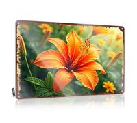 CTDF Plaque en étain humoristique pour décoration de patio - Motif fleurs de lys orange vif dans un jardin éclairé au soleil - Plaque en métal rétro (20 x 30 cm)
