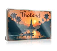 CTDF Tin Decor Thailand Sunset Cruise : A Serene Journey On The River Plaque en étain Décoration de bar à bière Ensemble vintage (30 x 40 cm)