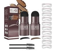 CTDMJ 2Pcs Eyebrow Stamp Kit, Tampon À Sourcils, 10 Ensembles Pochoir Sourcils RéUtilisables, 2 Pinceaux à Crayons à Sourcils, Ensemble Poudre à Sourcils Imperméable(Noir + Marron foncé)