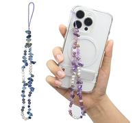 CTDMJ Lot de 2 chaînes universelles anti-perte de style bohème pour téléphone portable - Pour téléphone portable - Avec dégradé de couleur - Cristal naturel - Pierre de gravier