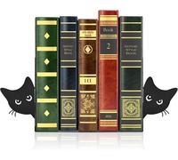 CTDMJ Lot de 2 serre-livres en métal avec chat qui regarde - 18 x 15 x 8 cm - Noir - Décoration de bibliothèque - Pour la maison, le bureau, l'école, les amoureux des chats