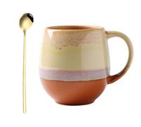 Cteahrow Grande tasse à café en porcelaine de 500 ml avec cuillère, tasse à cappuccino en grès, tasse à thé, convient au bureau et à la maison (Jaune)
