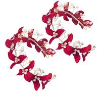 CTEAKOP Lot de 2 bandeaux à fleurs rouges avec strass et roses pour femme - Accessoires de décoration pour Noël, mariage, fiançailles, anniversaire