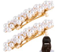 CTEAKOP Lot de 2 barrettes à cheveux avec perles ornées de perles élégantes pour femme, fête, mariage, usage quotidien, remise de diplôme (doré)