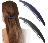 CTEAKOP Lot de 2 barrettes à cheveux françaises pour femme, cheveux fins, grandes barrettes à cheveux épaisses ou fines (noir, bleu foncé)