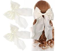 CTEAKOP Lot de 2 nœuds à cheveux blancs élégants en ruban de soie pour femme, pinces à cheveux en métal, accessoires de cheveux français pour femmes, mariages, festivals, fêtes