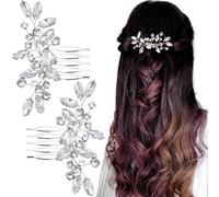 CTEAKOP Lot de 2 peignes à cheveux en strass pour mariage, danse, fête, demoiselle d'honneur, mariée Argenté