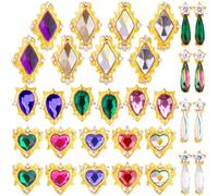 CTEAKOP - Lot de 32 perles en forme de cœur en strass pour nail art - Mélange de tailles 3D - Cristal irisé AB - Perles métalliques pour décoration d'ongles DIY (doré)