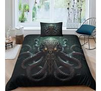 Cthulhu 3D Imprimé Ensemble De Literie 2Pcs Microfibre Sets Housse De Couette avec Taies d'oreiller Enfants Adolescents avec Fermeture Éclair Single（135x200cm）