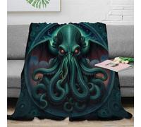 Cthulhu Couverture Impression 3D Pieuvre Sombre Literie en Microfibre Super Douce Et Douillette Canapé Peluche Cadeau De Noël pour Garçons Et Filles pour Enfant 60x80inch(150x200cm)