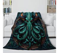 Cthulhu Couverture Literie Impression 3D l'art de l'horreur Peluche Super Douce Et Douillette Cadeau De Noël Canapé en Microfibre pour Garçons Et Filles Camping 60x80inch(150x200cm)