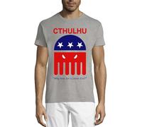 Cthulhu Election Why Vote for A Lesser Evil Crew Neck Cotton Men's T-Shirt Gris, gris, M
